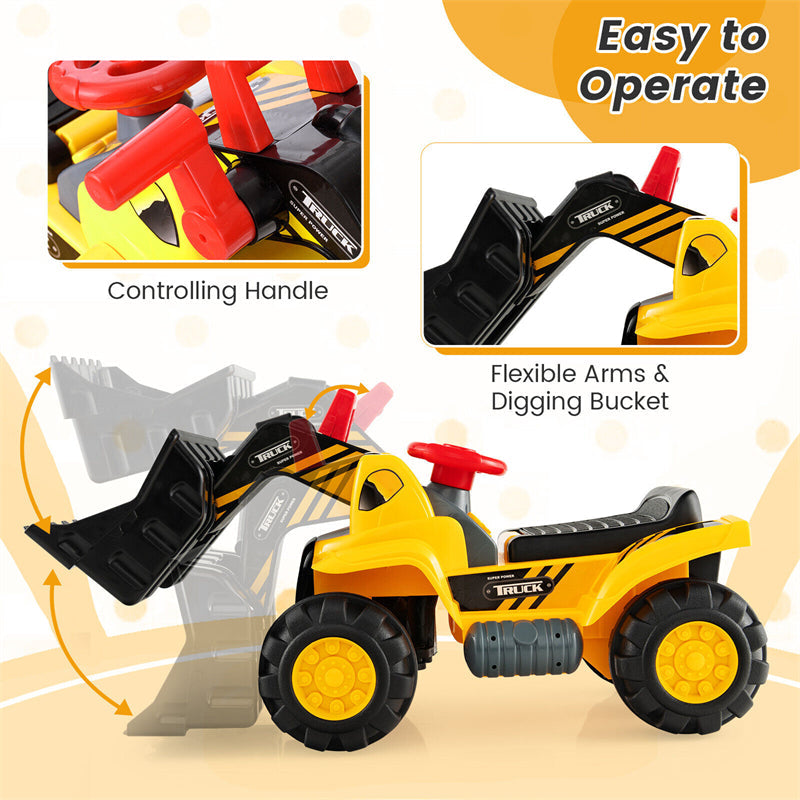 Kids Ride on Excavator Bulldozer Toy Sand Digger Toddler Ride On Construction Truck with Underneath Storage