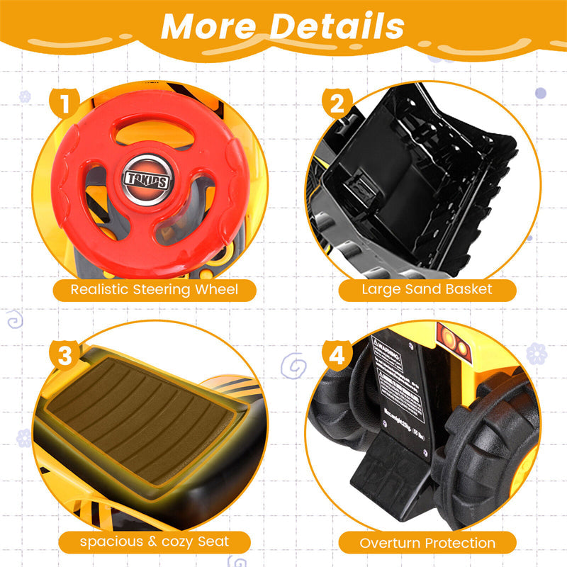 Kids Ride on Excavator Bulldozer Toy Sand Digger Toddler Ride On Construction Truck with Underneath Storage