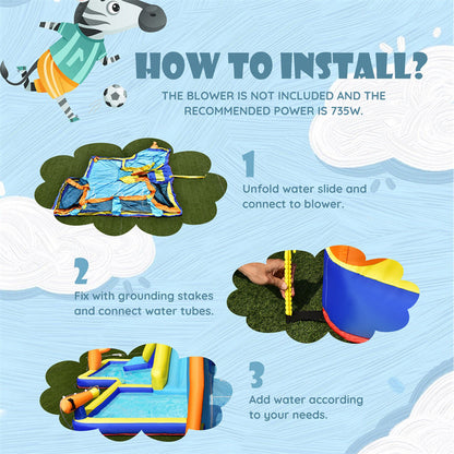 7-in-1 Inflatable Water Slide, Giant Water Park Wet Dry Combo with Soccer Splash Pool, Climb Wall, Dual Cannon for Backyard Kids Fun