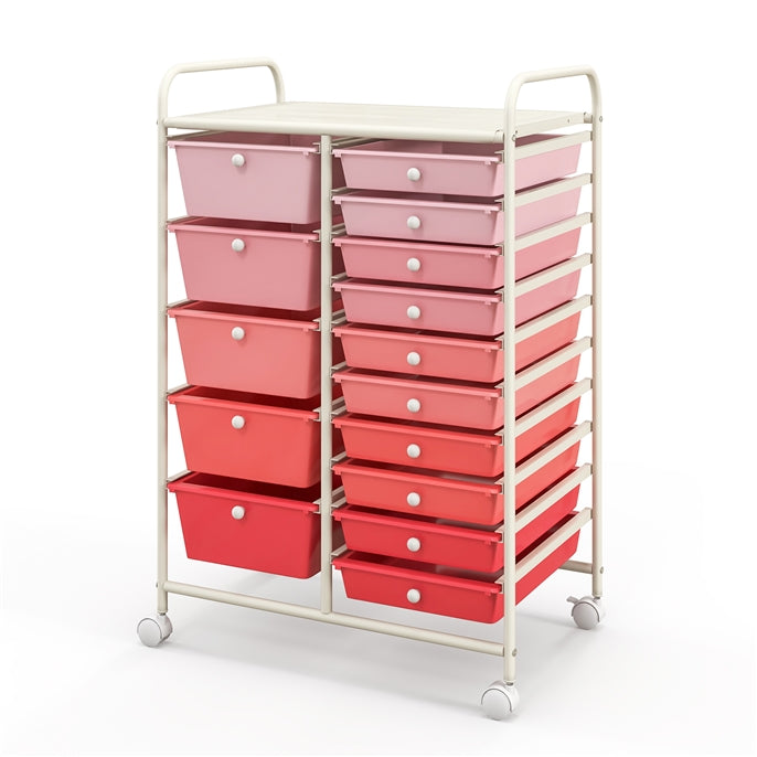 15-Drawer Rolling Storage Drawer Cart, Tools Scrapbook File Paper Craft Organizer Cart w/ Wheels