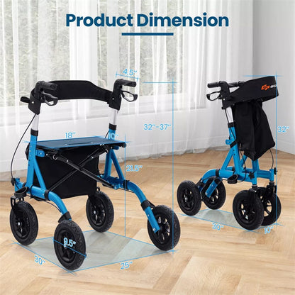 Foldable Rollator Walker with Seat & 9.5" All-Terrain Pneumatic Wheels, 350lbs Heavy Duty Height Adjustable Bariatric Rollator for Seniors/Adults