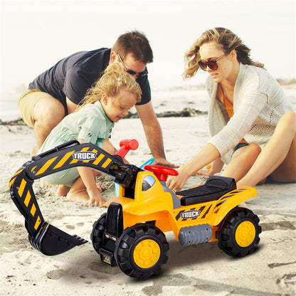 Kids Ride On Excavator Construction Digger Scooper Tractor with Safety Helmet & Underneath Storage