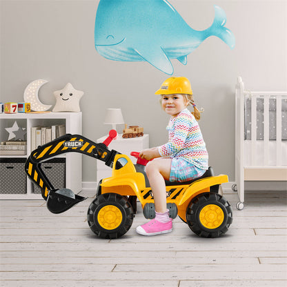 Kids Ride On Excavator Construction Digger Scooper Tractor with Safety Helmet & Underneath Storage
