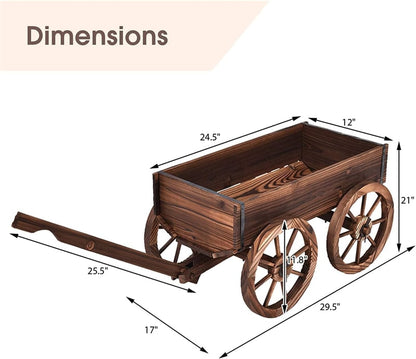 Wood Wagon Flower Planter Pot Stand with Wheels & Drainage Holes, Wagon Garden Planter for Plants & Outdoor Home Decor - Bestoutdor