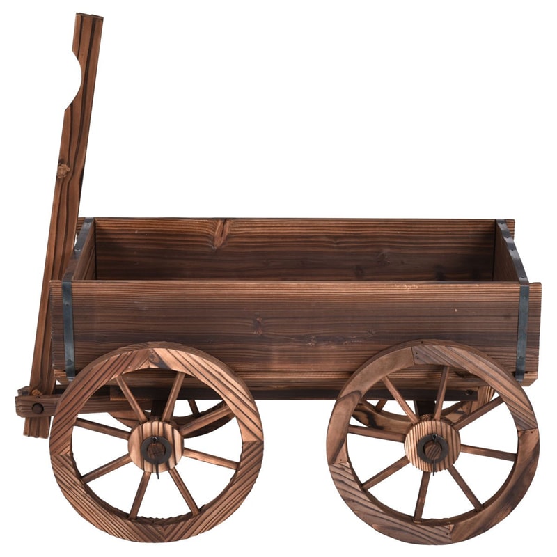 Wood Wagon Flower Planter Pot Stand with Wheels & Drainage Holes, Wagon Garden Planter for Plants & Outdoor Home Decor - Bestoutdor