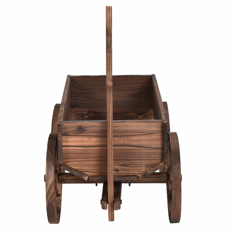 Wood Wagon Flower Planter Pot Stand with Wheels & Drainage Holes, Wagon Garden Planter for Plants & Outdoor Home Decor - Bestoutdor