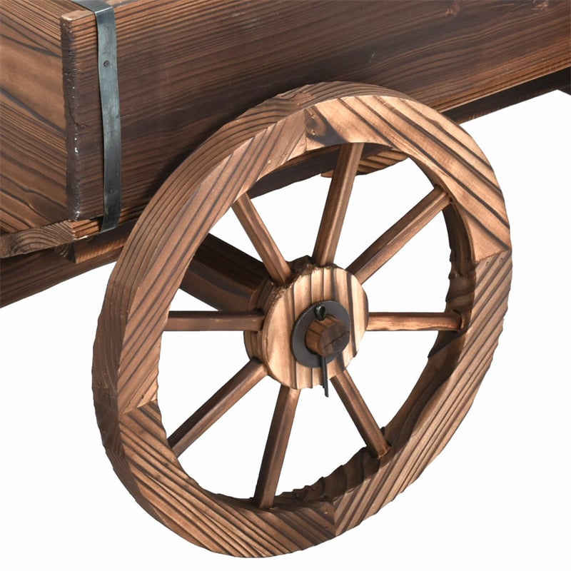 Wood Wagon Flower Planter Pot Stand with Wheels & Drainage Holes, Wagon Garden Planter for Plants & Outdoor Home Decor - Bestoutdor