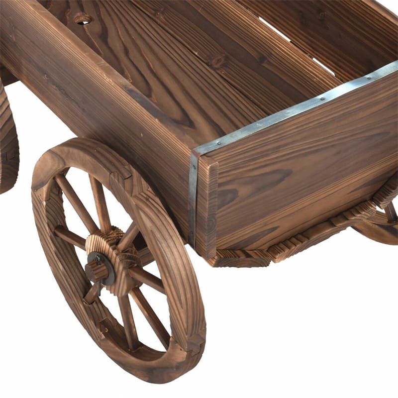 Wood Wagon Flower Planter Pot Stand with Wheels & Drainage Holes, Wagon Garden Planter for Plants & Outdoor Home Decor - Bestoutdor