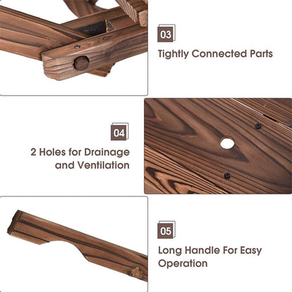 Wood Wagon Flower Planter Pot Stand with Wheels & Drainage Holes, Wagon Garden Planter for Plants & Outdoor Home Decor - Bestoutdor