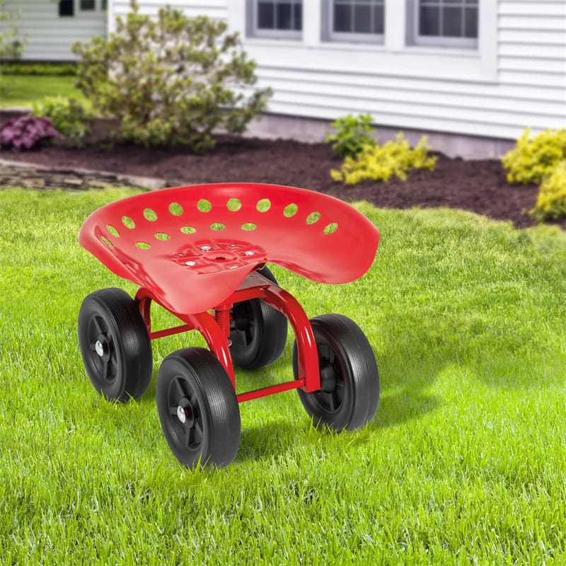 Heavy Duty Garden Cart with 360¡ã Swivel Seat & Wheels, Height Adjustable Rolling Gardening Seat Utility Stool Cart Garden Scooter for Planting