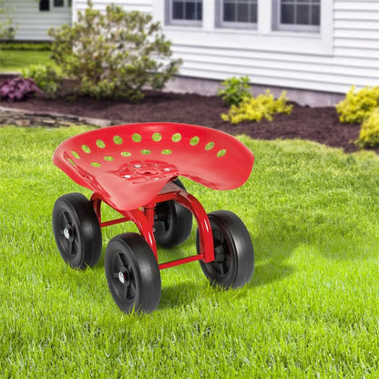 Heavy Duty Garden Cart with 360¡ã Swivel Seat & Wheels, Height Adjustable Rolling Gardening Seat Utility Stool Cart Garden Scooter for Planting