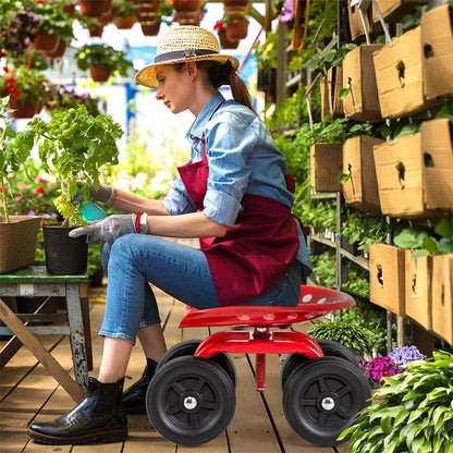 Heavy Duty Garden Cart with 360¡ã Swivel Seat & Wheels, Height Adjustable Rolling Gardening Seat Utility Stool Cart Garden Scooter for Planting