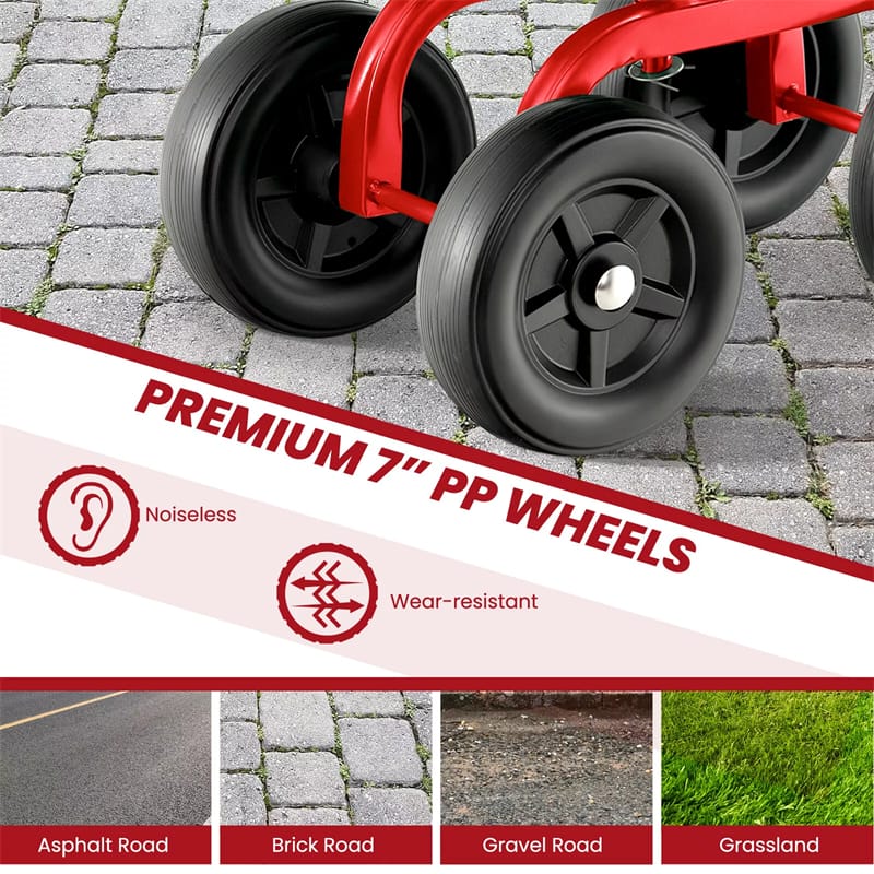 Heavy Duty Garden Cart with 360¡ã Swivel Seat & Wheels, Height Adjustable Rolling Gardening Seat Utility Stool Cart Garden Scooter for Planting