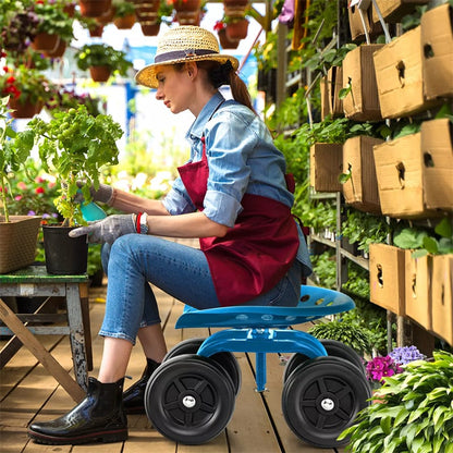 Heavy Duty Garden Cart with 360¡ã Swivel Seat & Wheels, Height Adjustable Rolling Gardening Seat Utility Stool Cart Garden Scooter for Planting