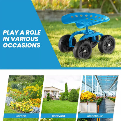 Heavy Duty Garden Cart with 360¡ã Swivel Seat & Wheels, Height Adjustable Rolling Gardening Seat Utility Stool Cart Garden Scooter for Planting