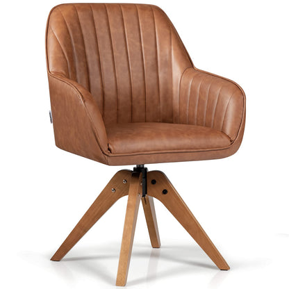 360¡ã Swivel Accent Chair, Upholstered Armchair w/High-Density Sponge, Solid Wood Legs, PU Leather, Brown