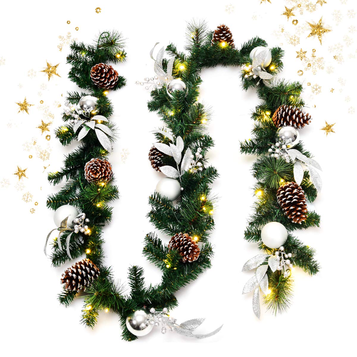 2.7M Christmas Garland, Pre-lit Xmas Pine Garland