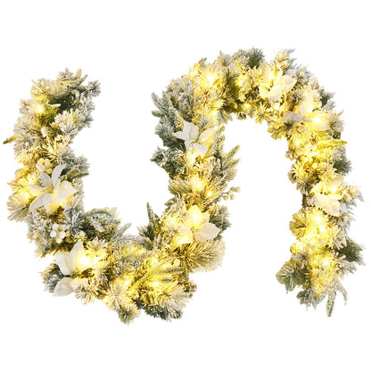 280cm Christmas Garland, Pre-Lit Flocked Garland w/180 Tips