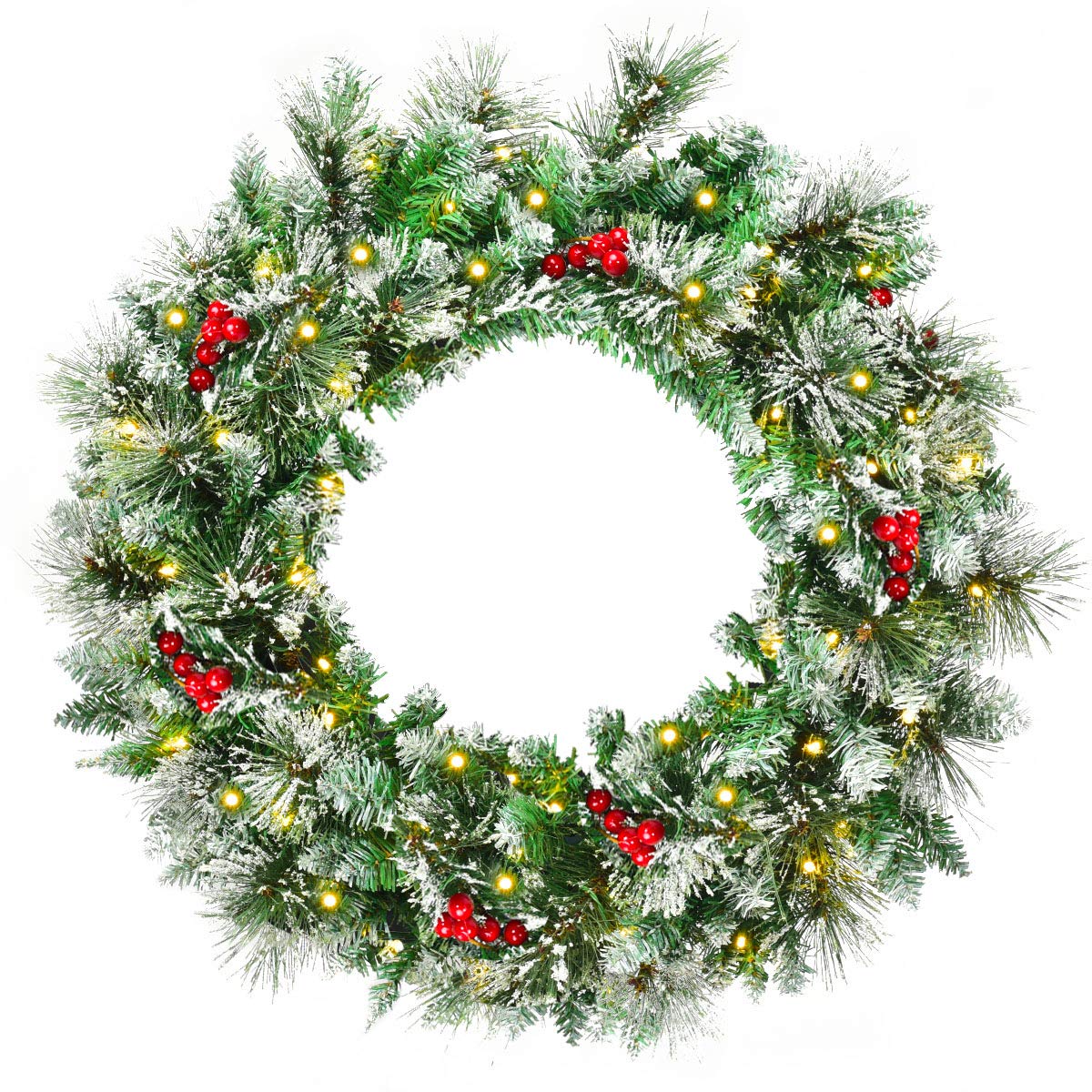60cm Christmas Wreath, Artificial Pre-lit Lighted Christmas Wreath