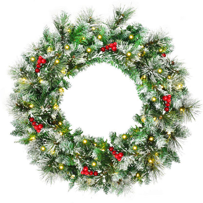 60cm Christmas Wreath, Artificial Pre-lit Lighted Christmas Wreath