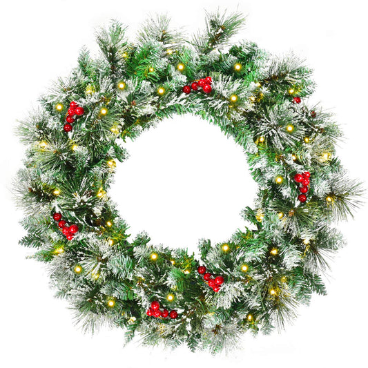 60cm Christmas Wreath, Artificial Pre-lit Lighted Christmas Wreath