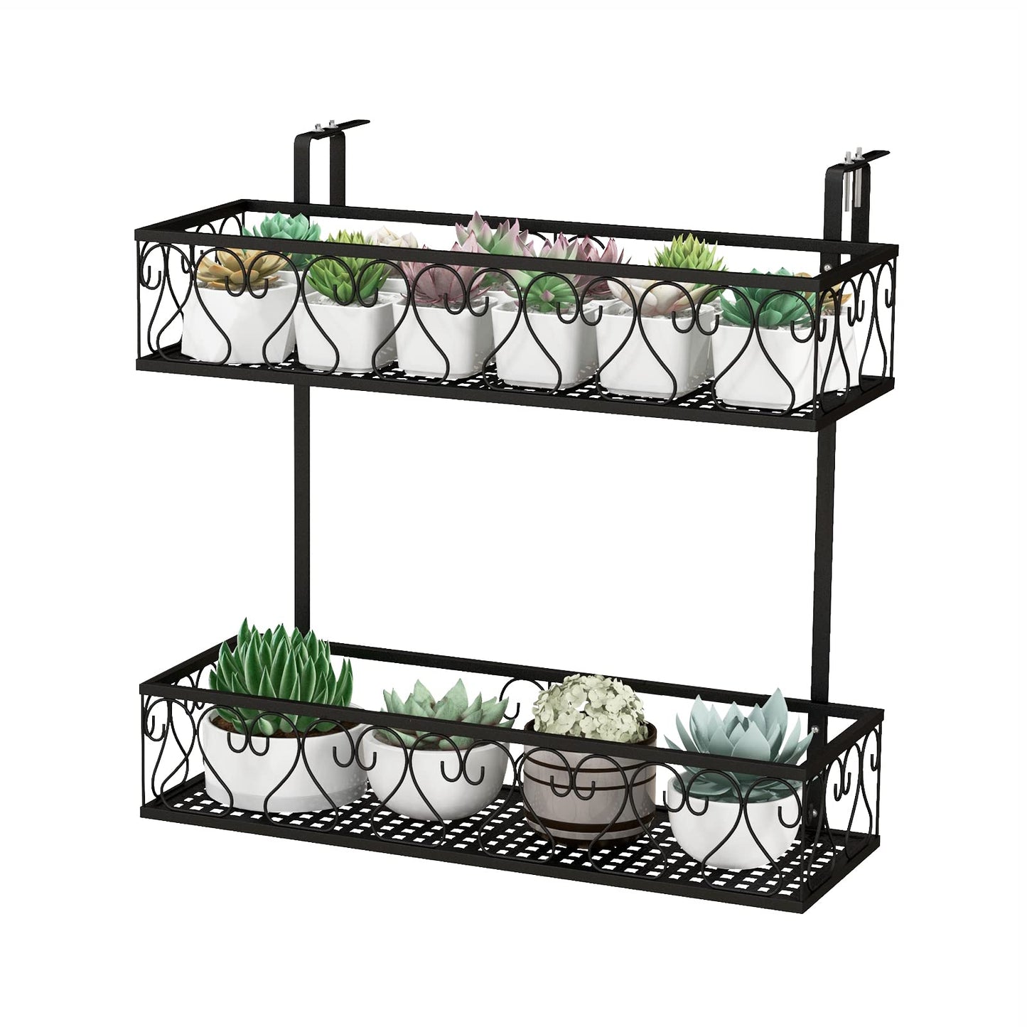 2-Tier Balcony Flowerpot Holder W/ 2 Planter Baskets