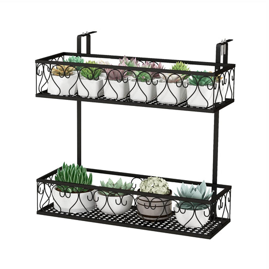 2-Tier Balcony Flowerpot Holder W/ 2 Planter Baskets