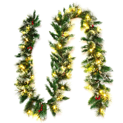 2.7M Christmas Garland, Pre-lit Artificial Xmas Garland, w/50 LED Lights