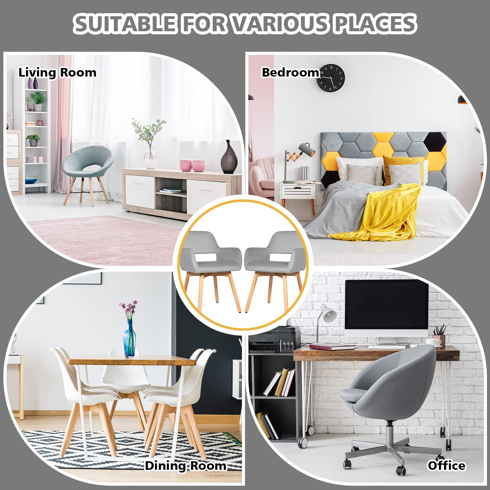 2 Pcs Dining Chairs, Accent Velvet Upholstered Armchairs