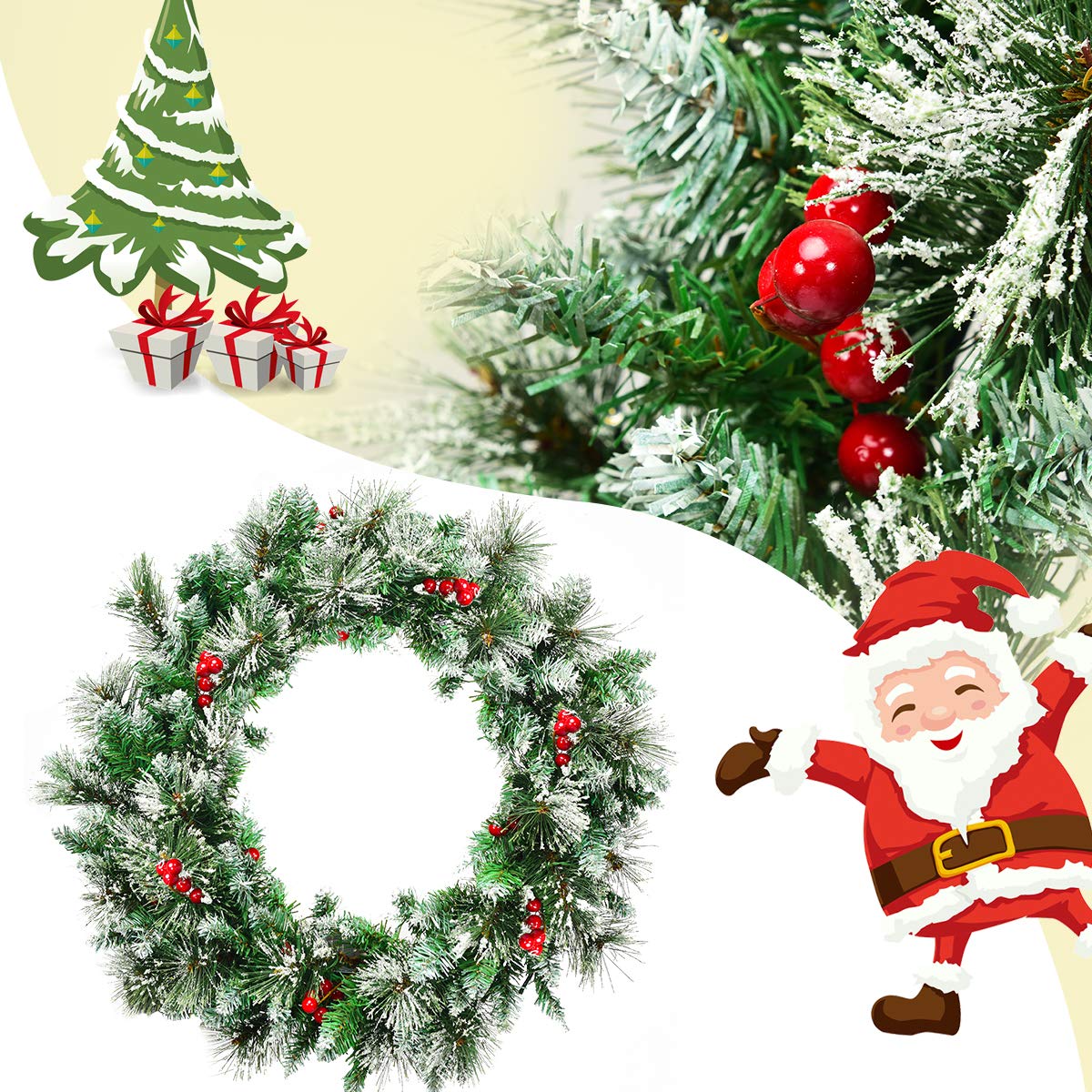 60cm Christmas Wreath, Artificial Pre-lit Lighted Christmas Wreath