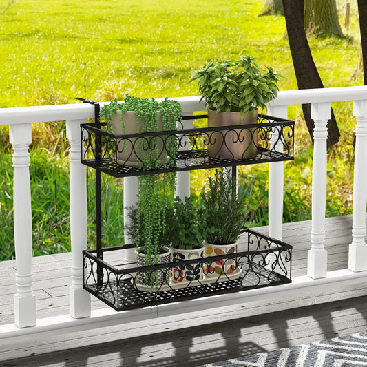 2-Tier Balcony Flowerpot Holder W/ 2 Planter Baskets