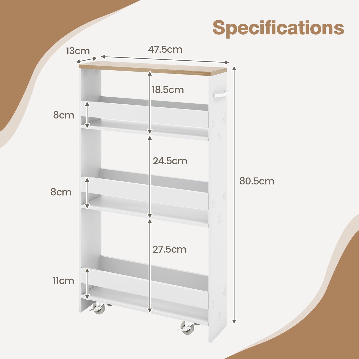 4-Tier Slim Storage Cart for Narrow Space, Rolling Utility Cart