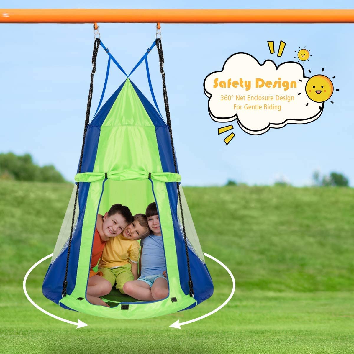 100cm Kids Detachable Hanging Tree Swing Tent, 2 in 1 Design Flying Swing & Nest swing Chair for Having Fun, Green