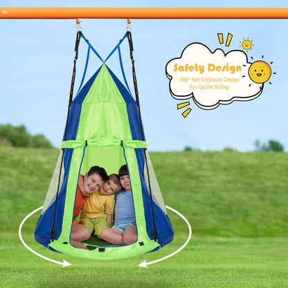 100cm Kids Detachable Hanging Tree Swing Tent, 2 in 1 Design Flying Swing & Nest swing Chair for Having Fun, Green