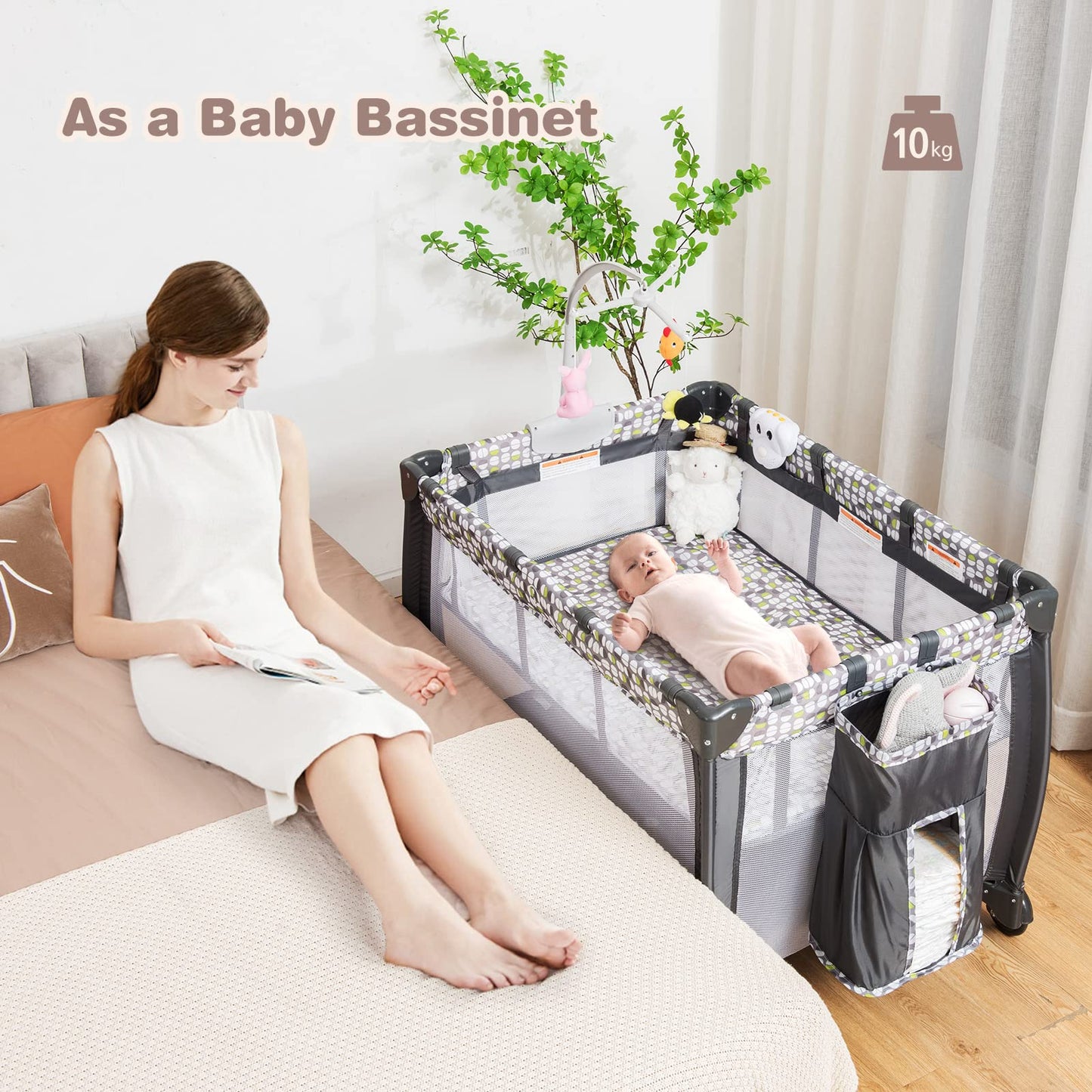 3 in 1 Baby Playard, Convertible Playpen Baby Bassinet w/ Changing Table