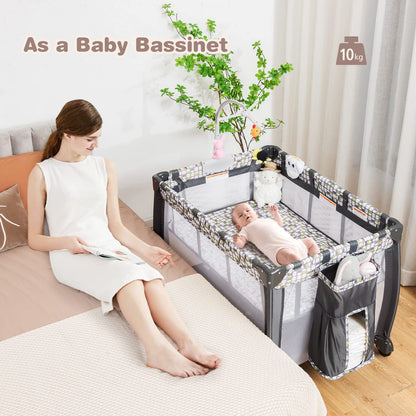 3 in 1 Baby Playard, Convertible Playpen Baby Bassinet w/ Changing Table