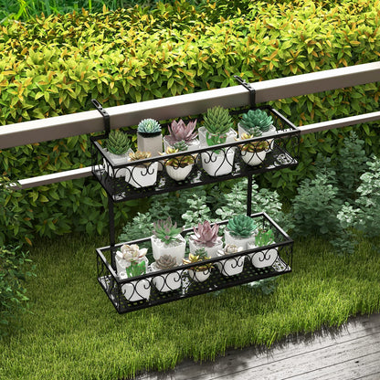 2-Tier Balcony Flowerpot Holder W/ 2 Planter Baskets