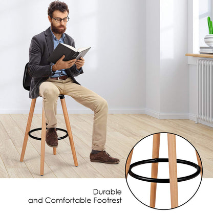 2Pcs Bar Stools, Pub High Barstool Dinning Chair w/ Round Metal Footrest, Beech Wood Legs