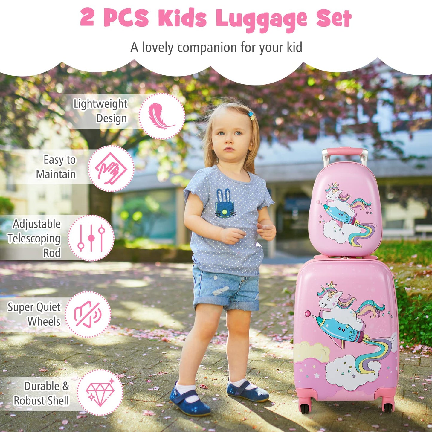 2 PCS Kids Luggage Set, 13¡± & 18¡± Toddlers Carry-on Suitcase Backpack Set w/Adjustable Height