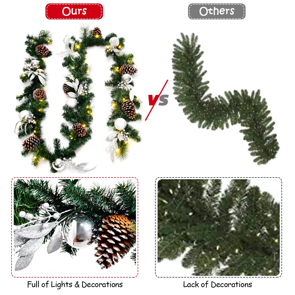 2.7M Christmas Garland, Pre-lit Xmas Pine Garland