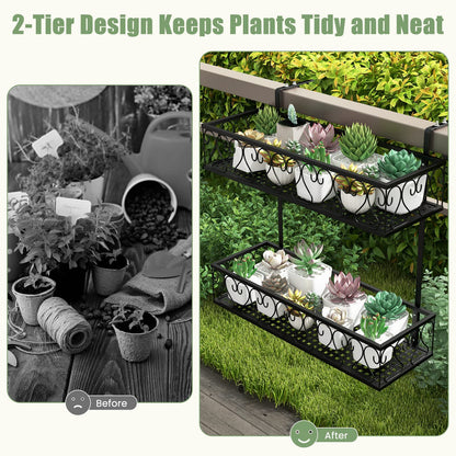 2-Tier Balcony Flowerpot Holder W/ 2 Planter Baskets