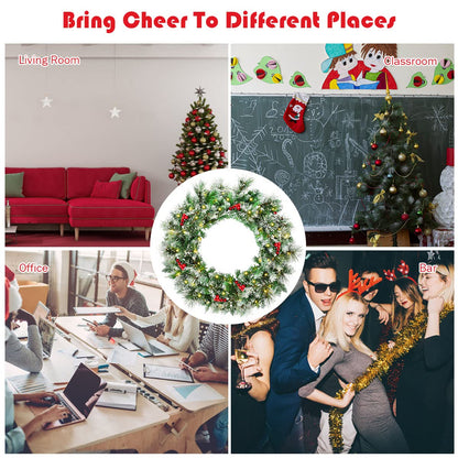 60cm Christmas Wreath, Artificial Pre-lit Lighted Christmas Wreath