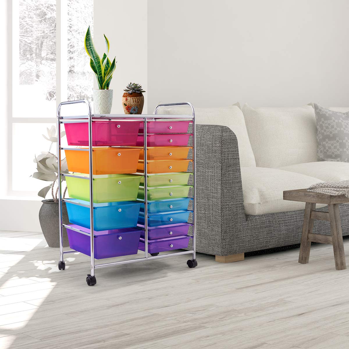 15-Drawer Rolling Storage Drawer Cart, Tools Scrapbook File Paper Craft Organizer Cart w/ Wheels