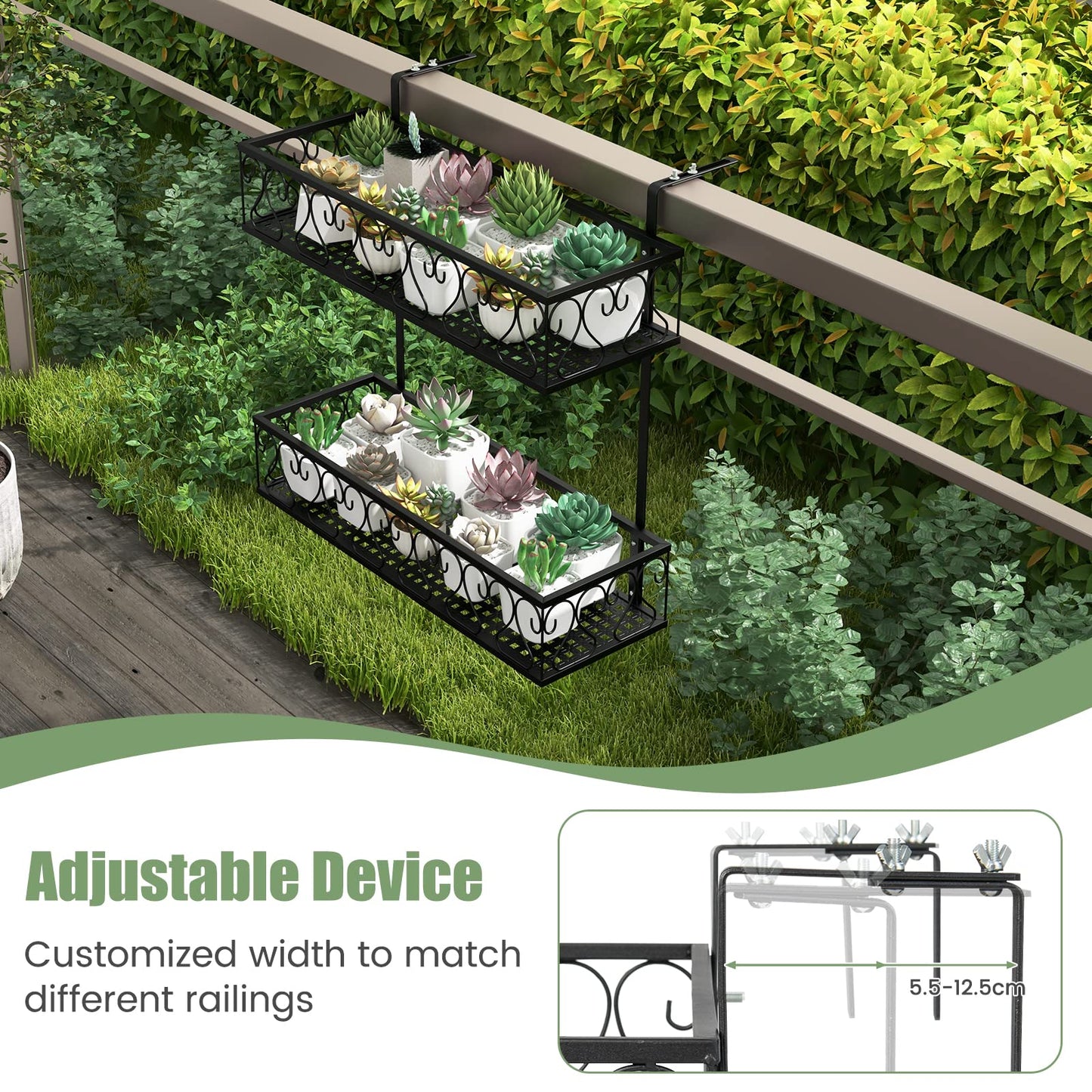 2-Tier Balcony Flowerpot Holder W/ 2 Planter Baskets