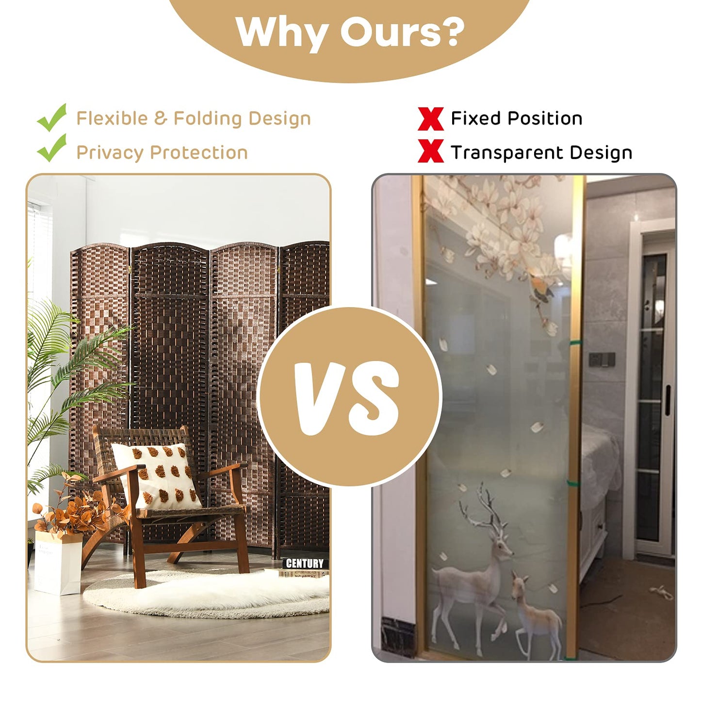 6-Panel Screen Room Divider, 6Ft Folding Privacy Screen w/Hand-woven Rattan