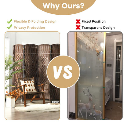 6-Panel Screen Room Divider, 6Ft Folding Privacy Screen w/Hand-woven Rattan