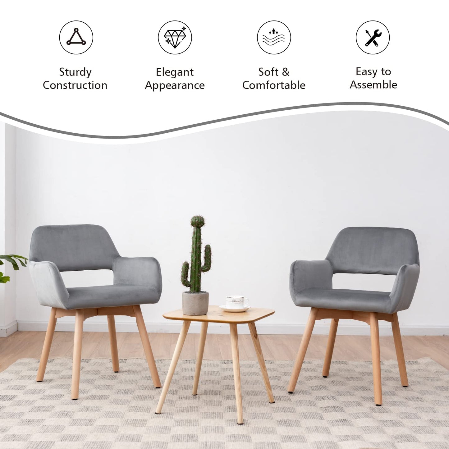 2 Pcs Dining Chairs, Accent Velvet Upholstered Armchairs