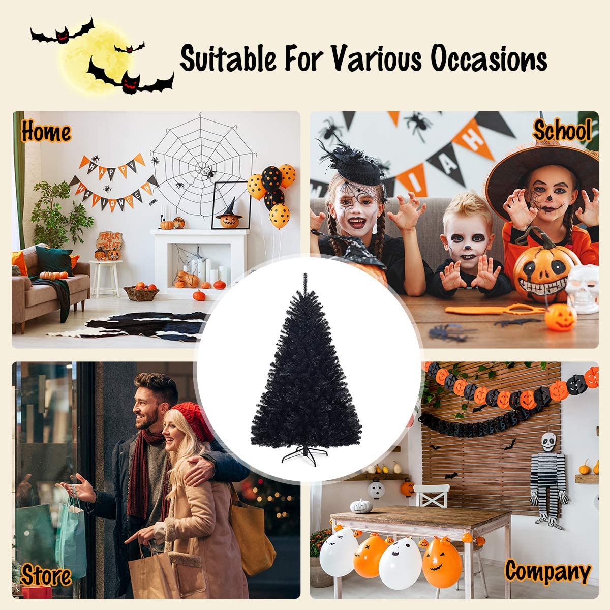 1.8m/2.25M Christmas Tree, Artificial Black Christmas Tree