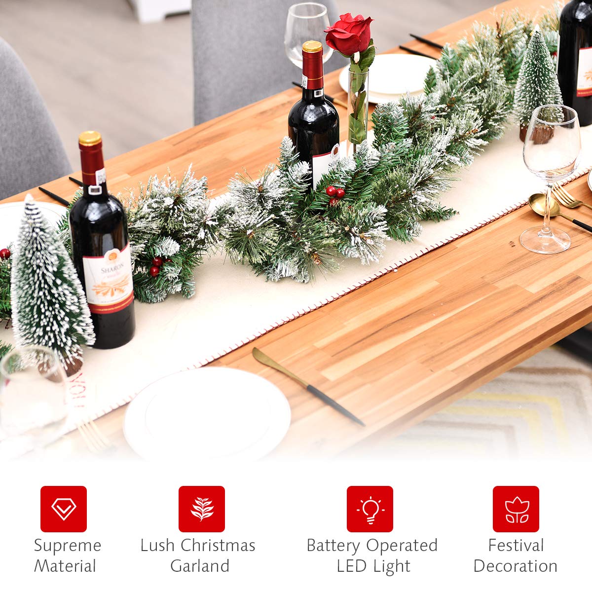 2.7M Christmas Garland, Pre-lit Artificial Xmas Garland, w/50 LED Lights