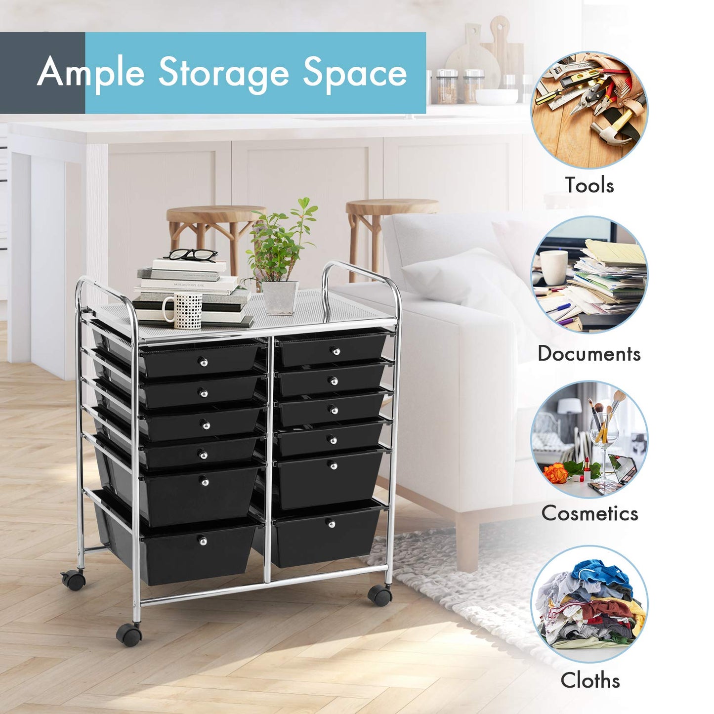 12 Drawer Rolling Storage Cart Organizer, 6-Tier storage trolley Scrapbook Paper Organizer
